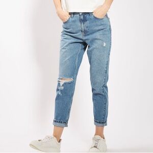 Topshop Ripped Mom Jeans in Mid Denim Size 36W X 30L Medium Wash
